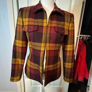 KASPER & COMPANY Vintage Women's Plaid Wool Blazer Jacket in Red and Yellow